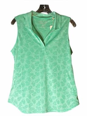 Tommy Bahama Mint Green Sleeveless Polo Tank with Pineapple Jacquard —#147